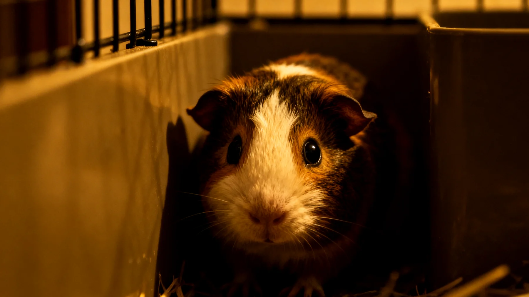 Meerschweinchen zeigen in Wohnungshaltung häufig Stress durch unzureichenden Platz, fehlende Rückzugsmöglichkeiten und Lärm, was zu Verhaltensauffälligkeiten wie übermäßigem Verstecken, Aggression oder Apathie führen kann"