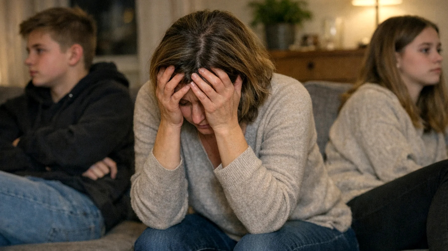 Die Mutter fühlt sich durch Arbeit, Haushalt und familiäre Verpflichtungen chronisch erschöpft. Am Ende des Tages hat sie kaum noch Energie, um auf die emotionalen und sozialen Bedürfnisse ihrer Jugendlichen einzugehen. Die wenige verfügbare Zeit wird oft von Alltagspflichten aufgebraucht, sodass echte, bedeutungsvolle Momente der Verbindung selten werden. Dies erzeugt bei der Mutter ein Gefühl von Unzulänglichkeit und bei den Jugendlichen ein wachsendes Gefühl, nicht gehört oder gesehen zu werden."