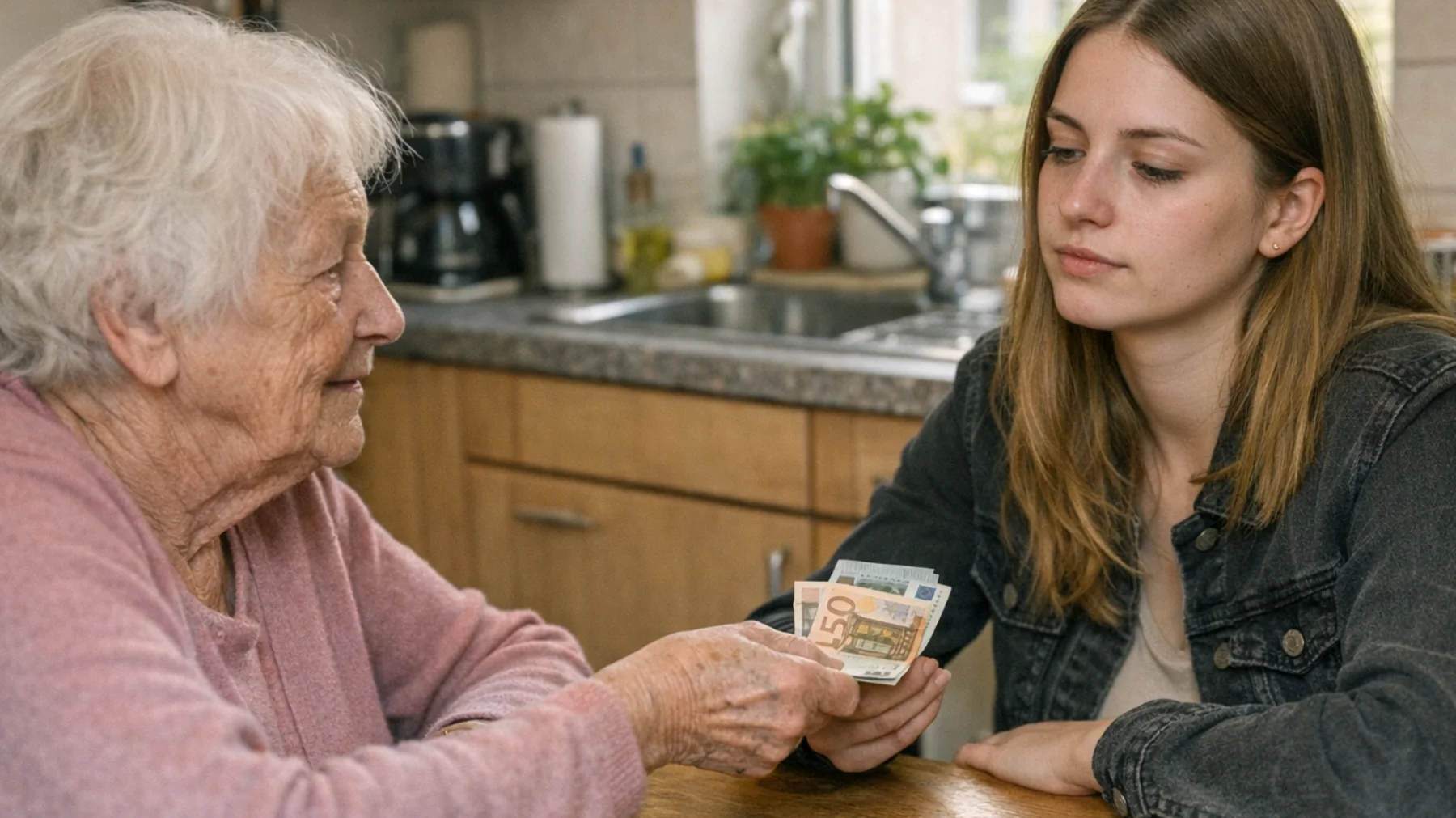 Die Oma fällt es schwer, ihrer erwachsenen Enkelin gegenüber Grenzen zu setzen. Sie erfüllt ihr jeden Wunsch – ob finanziell, emotional oder praktisch – aus Angst, sie zu enttäuschen oder die enge Beziehung zu gefährden. Die junge Erwachsene hat gelernt, diese Großzügigkeit auszunutzen, und zeigt wenig Dankbarkeit oder Eigenverantwortung."