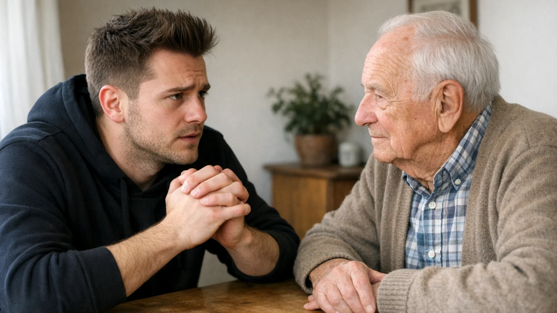 Der Großvater bemerkt, dass sein erwachsener Enkel (20–28 Jahre) bei jeder wichtigen Lebensentscheidung – Beruf, Beziehungen, Wohnort – ständig seine Zustimmung und Bestätigung sucht, unfähig ist, selbstständig zu handeln, und emotional zusammenbricht, wenn der Großvater nicht verfügbar ist oder eine andere Meinung äußert."